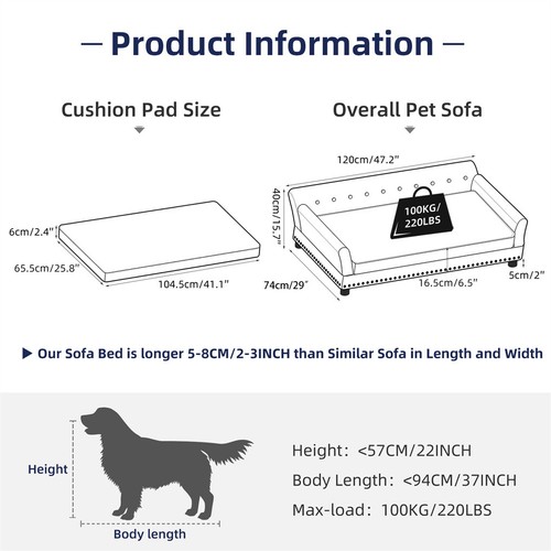 Pet Bed Deluxe Dutch Velvet Upholstered Dog Sofa Couch Lounge Removable Cushion - Picture 16 of 16
