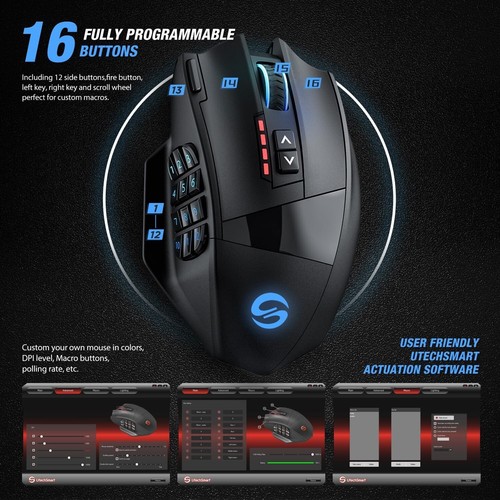 Customizable RGB Gaming Mouse - 16,000 DPI Optical Sensor, Rechargeable Battery - Picture 7 of 8