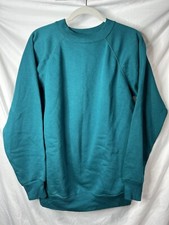 Vintage Hanes Raglan Crewneck Sweatshirt Mens Large Teal Blue Blank 80s 90s