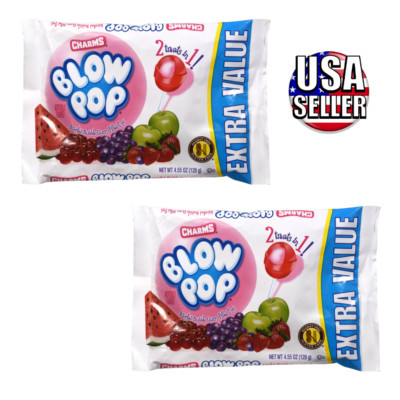 2x Charms Blow Pops, 4.55 oz. Extra Value Bags, BubbleGum Filled Lollipops