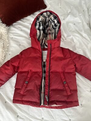 Burberry 2 Y Red Blue Boys Down Winter Puffer Coat | eBay