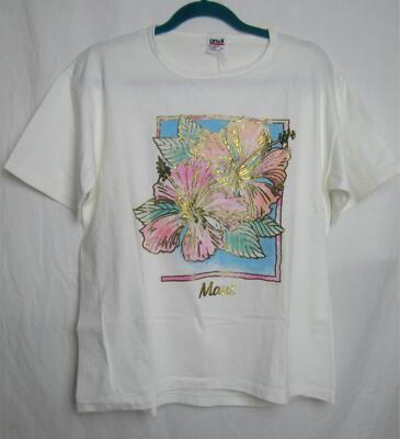 ANVIL WHITE MAUI HIBISCUS PRINT SZ L  NWOT DHA37