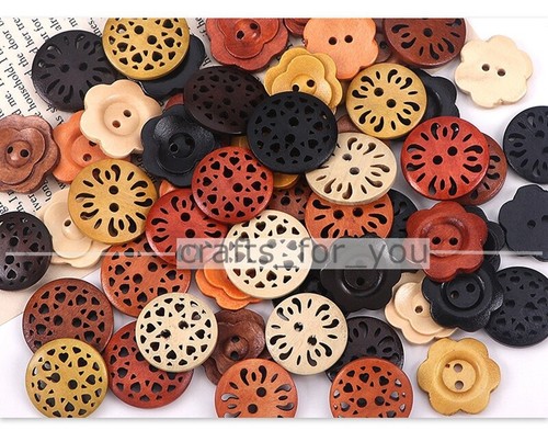 RETRO 10PCS 13MM-38MM 2-HOLE HOLLOW WOOD BUTTONS FOR CLOTHING SEWING BAG CRAFTS - Picture 6 of 20
