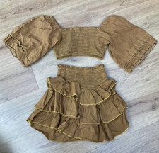 WOMENS GIRLS RUST YELLOW 80S STYLE RAH RAH SKIRT BRALETTE TOP BY BOOHOO SIZE 10