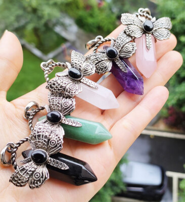 10pcs Natural Amethyst Vary Gems Dragonfly Pendants Magic Reiki Healing Amulet