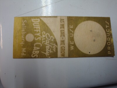 For safety Call-Duffy's CABS. Salisbury, MD. 1930s-50s matchbook