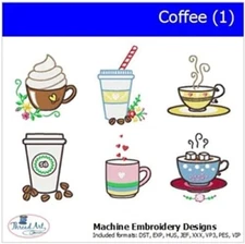 Embroidery Design Set - Coffee - 6 designs - 9 Formats - USB Stick
