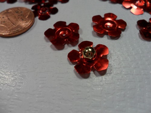 Vintage Red Color Metallic Flower Shaped Sequins - Indented Center - Picture 4 of 4