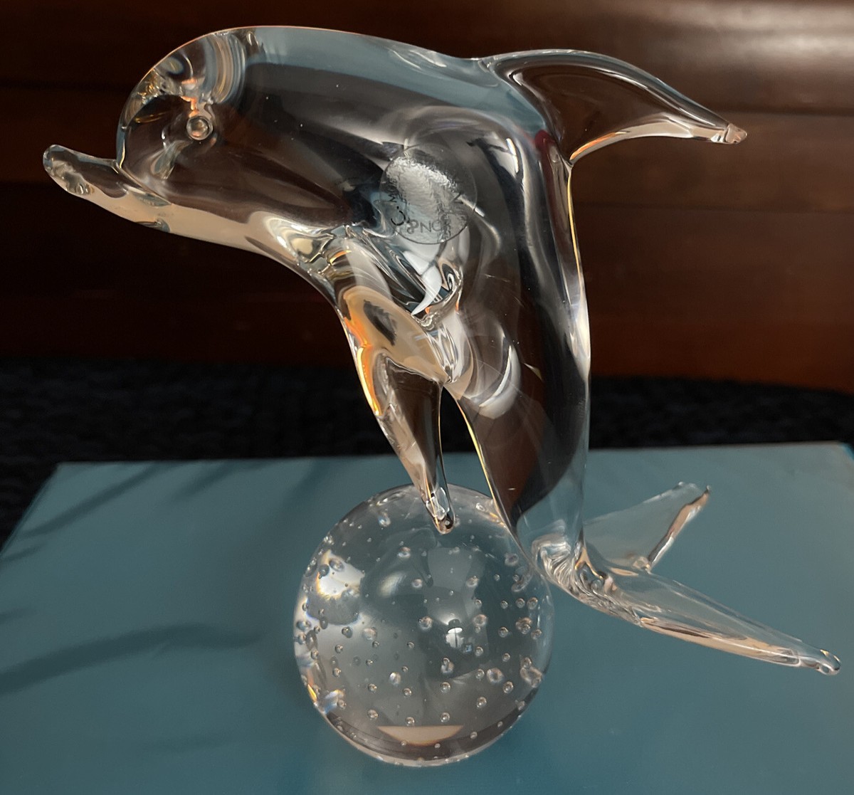Murano Italy V Nason Clear Glass Dolphin Figurine Original Sticker