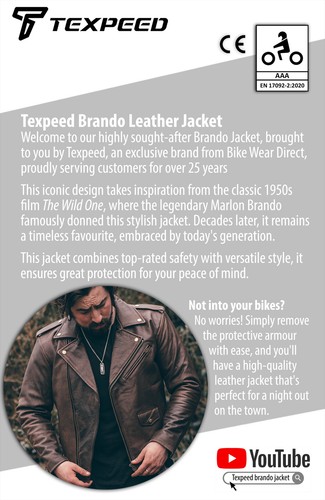 Cuero Brando Chaqueta Motocicleta Marlon Motociclista Con Armadura Ce Proteger - Imagen 3 de 17