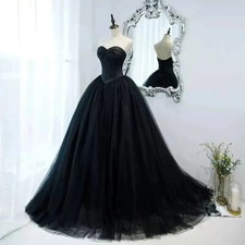 Black Tulle Evening Dresses Strapless Backless Tulle Corset Formal Prom Gowns US
