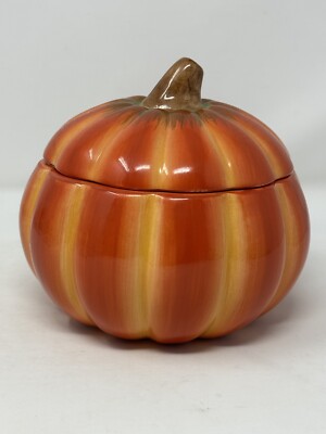 Vintage FTD Fall Thanksgiving Harvest Pumpkin Ceramic Cookie Candy Jar rare