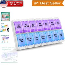 AM PM Weekly 7-Day Pill Organizer - Arthritis-Friendly Push Button Design