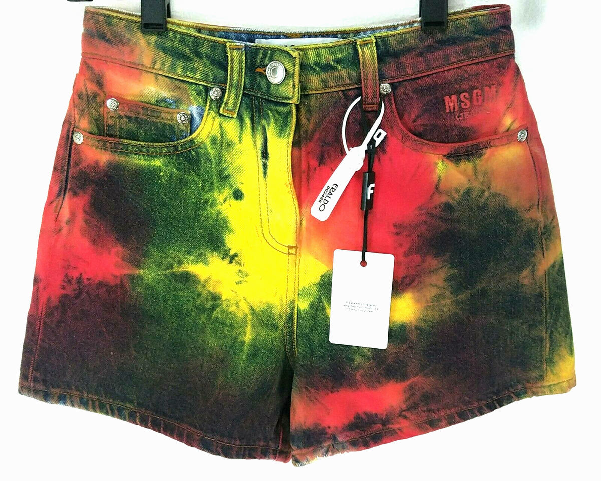MSGM Denim Shorts Colorful Tie-Dye Milano ITALY Designer