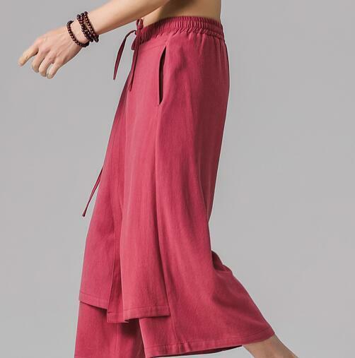 Pantalones de moda informales sueltos de algodón de lino estilo chino recortados de verano para hombres jóvenes