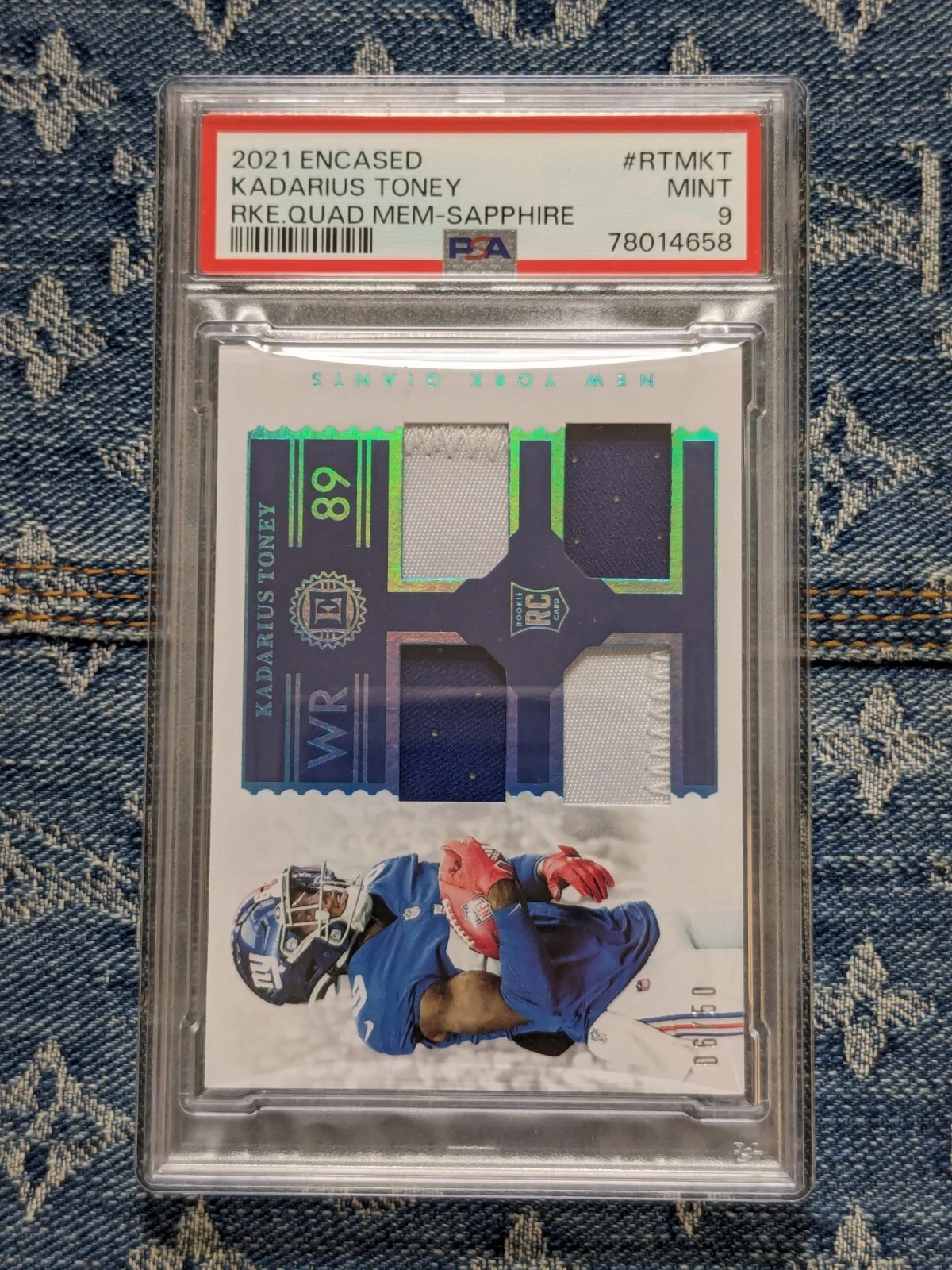 Kadarius Toney Panini Encased Rookie Quad Memorabilia #RTMKT Sapphire