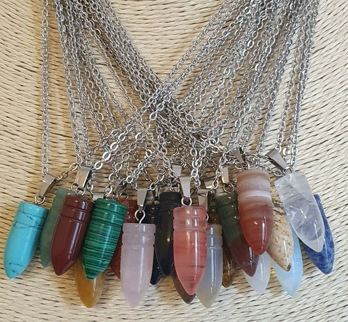 Collar colgante balas de piedras preciosas curación de cuarzo cadena acero St para | eBay