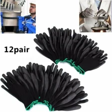 12 Pairs Safety Work Gloves Knit Cuffs Nylon Coated Black Builders Gardening