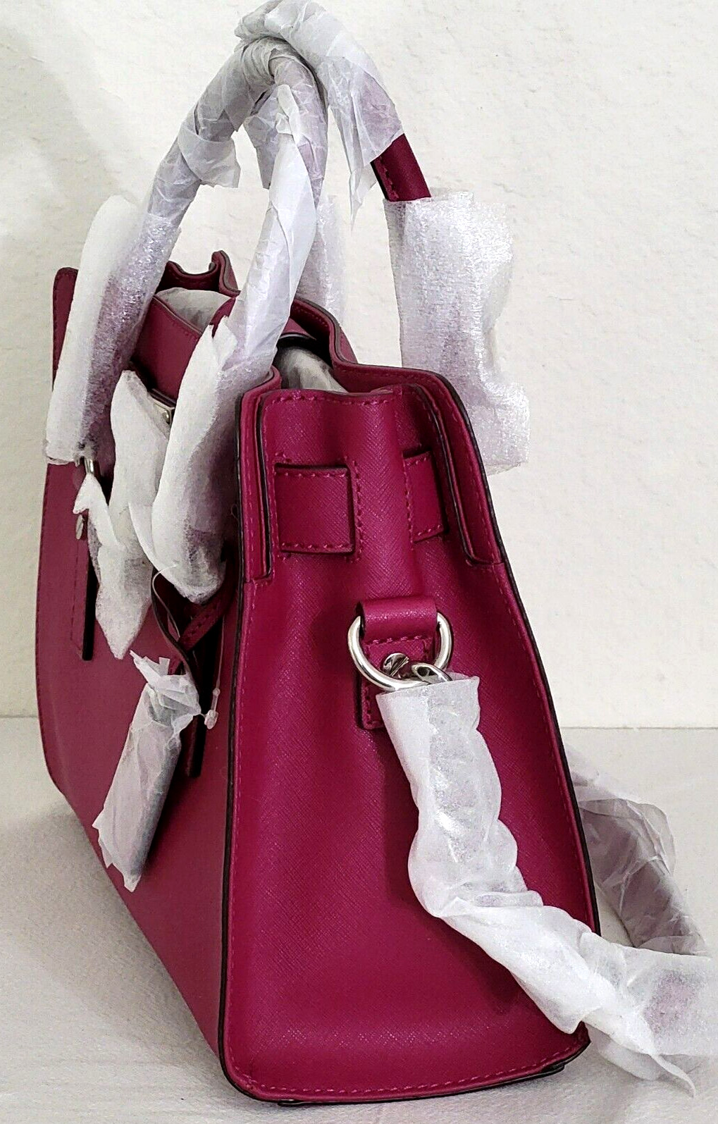 🌞MICHAEL KORS HAMILTON DEEP PINK SILVER SAFFIANO LEATHER EW SATCHEL BAG🌺NWT! image 4