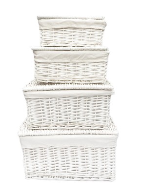White Lidded Children Kids Baby Nursery Wicker Storage Basket Toy Box Organiser | eBay