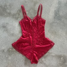 Vtg Nylon Red Lace Formfit Rogers 70 s Teddy Romper Sz 32