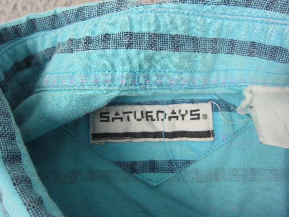 Camisa Vintage Sábados Adulto Extra Grande XL Azul Rayas Surf Patín Años 80 Playa Foto 4 de 4