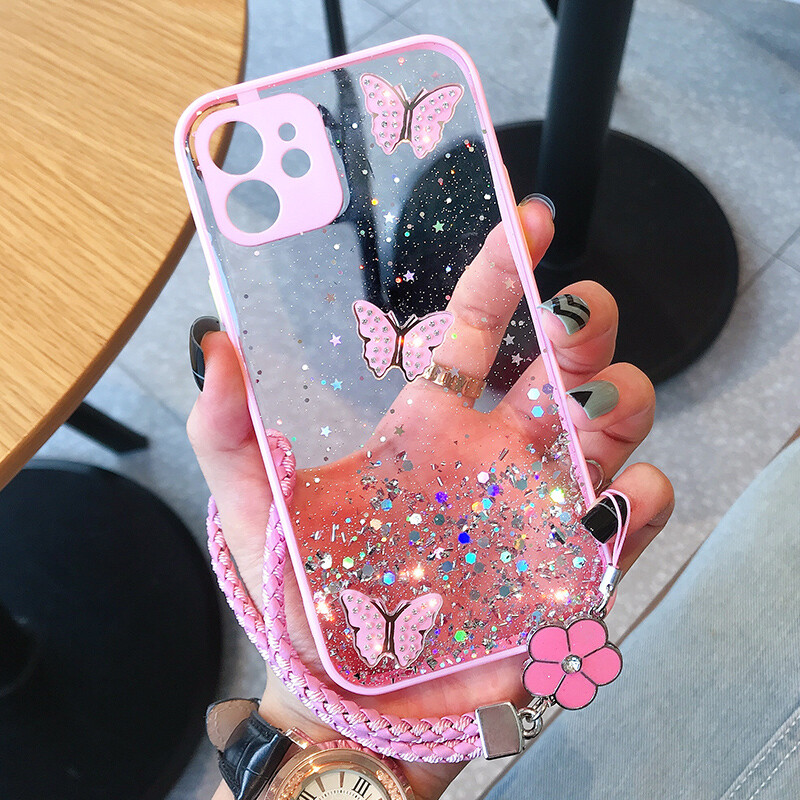 For iPhone 13 Pro Max 12 11 XS XR 8 Cute Glitter Sparkle Butterfly