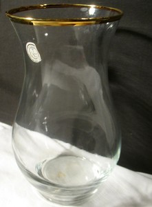 Vintage-Turkish-Crystal-Glass-Vase-9-5-034-Gold-Rim-Clear-Handcrafted-in-Turkey-Lrg