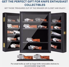 LUXURY Knife Display Case Cabinet Wood Pocket Knives Shadow Box Holder Wall