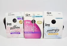 3 L'eggs Silken Mist ControlTop Sheer BLACK MIST/Sheer Energy JET BLACK Tight Q+