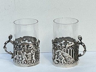 Pair Victorian Silver Glass Holders & Glass Birmingham Hallmark W. Comyns 1895