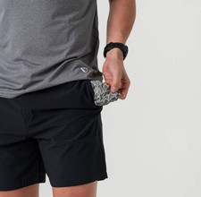 BURLEBO EVERYDAY MATTE BLACK SHORTS WITH RETRO DUCK CAMO POCKET 7" Inseam