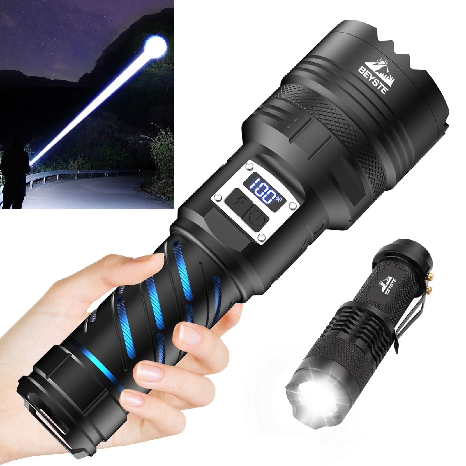 Lampe de poche 1000000 lumens rechargeable étanche IPX6 en alu
