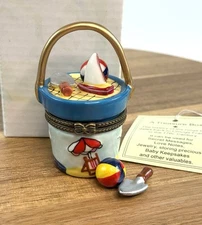 Porcelain Hinged Trinket Box Beach Pail Ball Bucket Sand Shovel