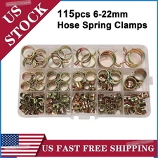 115PCS Hose Spring Clamps 6-22mm Fastener Kit Fuel Water Line Pipe Air Tube Clip
