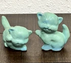 VAN BRIGGLE Pottery Ming Blue Turquoise Playful Kitty Cat Kitten Pair Figurines