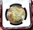 1879 s MORGAN SILVER DOLLAR $1 NGC MS 64 Stunning Rainbow Toned Luster!!