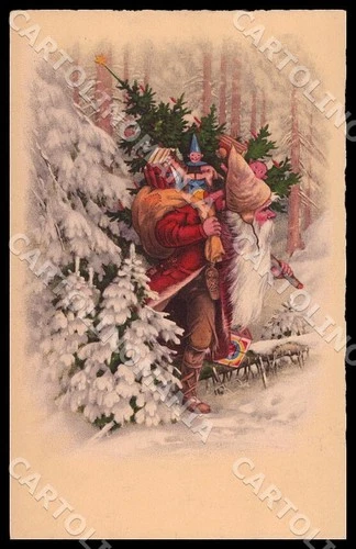 Artist Ebner Pauli Santa Claus Doll Christmas Tree Dondorf 3062 postcard CT0363
