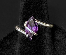 Natural Violet Purple Amethyst Marquise Ring, 925 Sterling Silver, Size 6.5