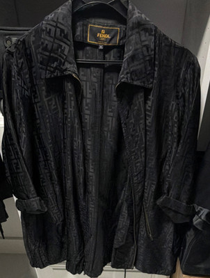 FENDI 365 Black Logo Full Zip Mid-Length Jacket Size 44 Made in Italy