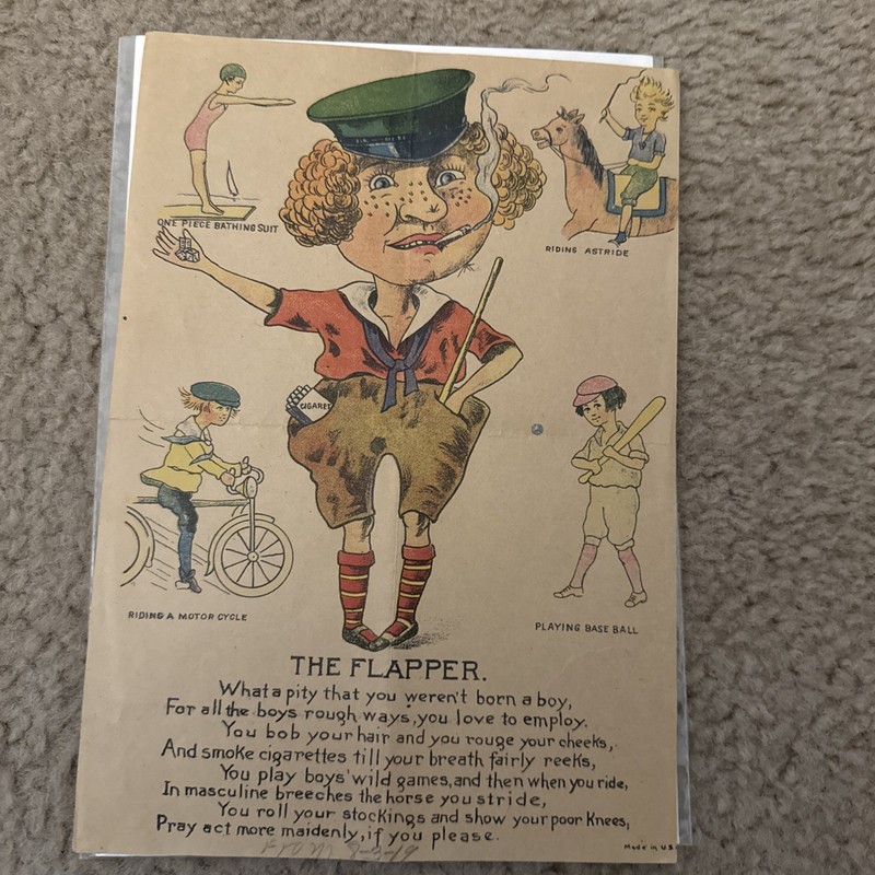 The flapper circa 1900 mean spirited cartoon 10" x 8" GREAT COND