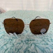 Square Brown  Gold Metal Frame Sunglasses Women NWOT