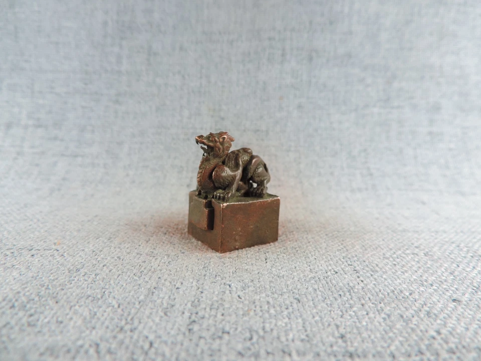 Conjunto de porcelana de selo de cobre antigo escritório Kanji selo de cera selo estátua - Imagem 3 de 4