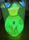 FABULOUS !!! Fenton Uranium BURMESE ~VEIL TAIL HABITAT VASE ~ Fish, Frog, Snail