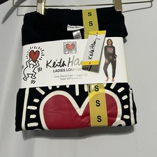 Keith Haring Womens 2 Piece Lounge Set Black Sz Sm New Jogger Pants Pockets