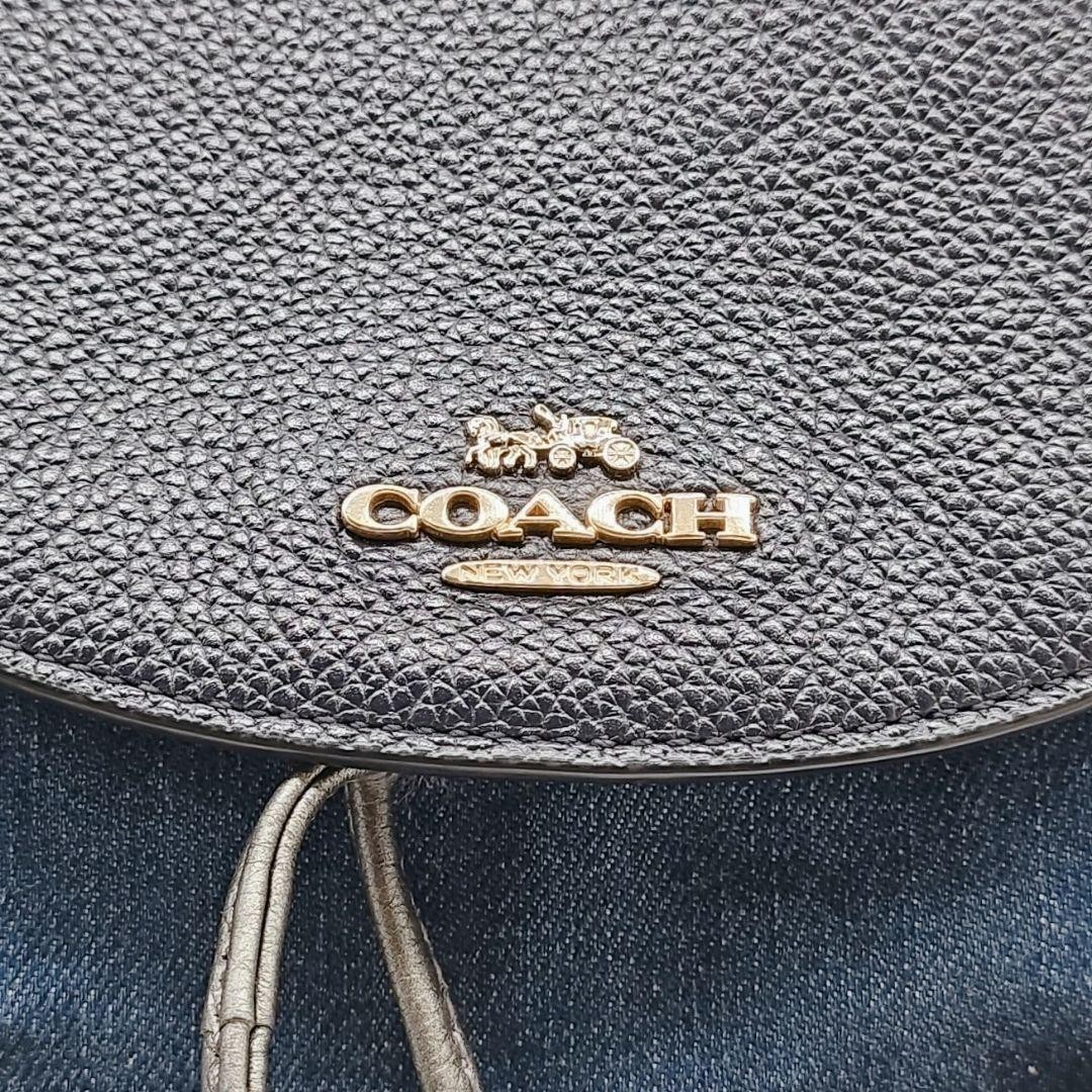COACH Denim Leather Drawstring Backpack Dark Navy… - image 9