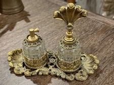 ORMOLU HOLLYWOOD REGENCY VINTAGE VANITY SET GOLD FILIGREE TRAY PERFUME BOTTLES