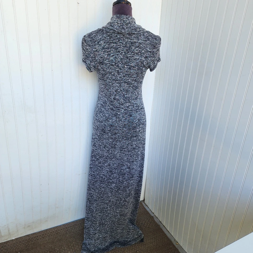 Maxi Vestido Para Mujer Max Edition Gris Elegante Boho Capucha Cuello Tejido Manga Corta Grande Foto 4 de 4