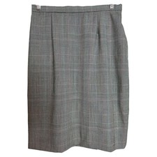 Vintage Ralph Lauren Women's Gray Plaid Midi Pencil Skirt Size 10 Fits 8 USA