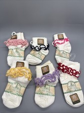 Vintage Frilly 90s Anklets Socks Girls 5-6 Double Ruffle Cuff USA Cotton 6 Pair